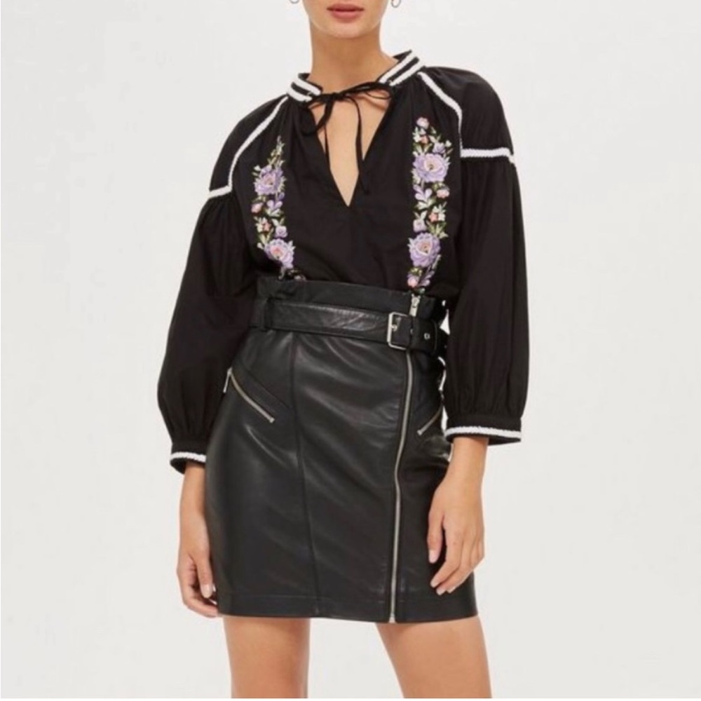 Topshop Embroidered Poplin Top